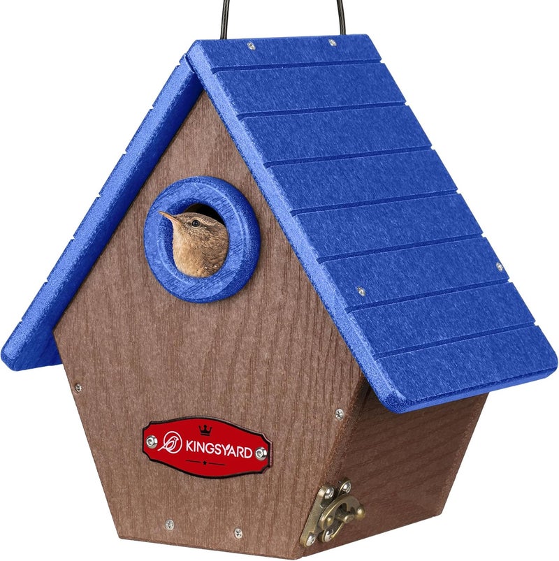 Kingsyard Recycled Plastic Bird House for Outdoors - Hanging Nesting Box with Predator Guard & Air Vents for Wren Finch Chickadee, Blue - Image 1